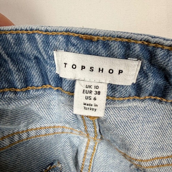 Topshop Denim Mini Skirt Blue Raw Hem A Line Size US 6 Made in Turkey - Picture 2 of 7